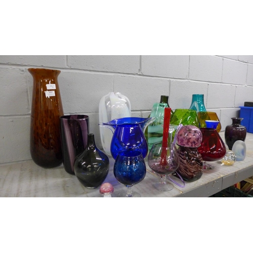 1027 - A large collection of coloured glass vases and paperweights (24) **PLEASE NOTE THIS LOT IS NOT ELIGI... 