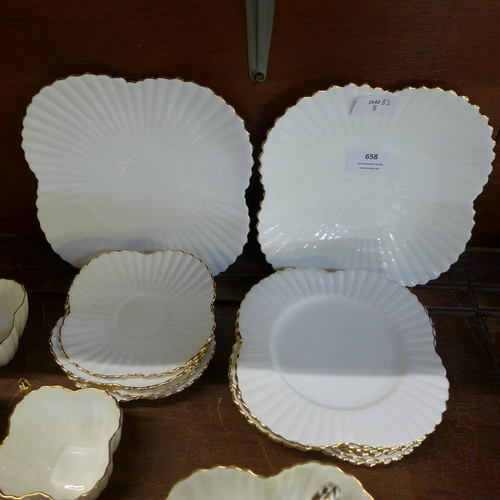 658 - A William Wileman white ribbed tea set, five cups, saucers, side plates, two large plates, Dainty pa... 