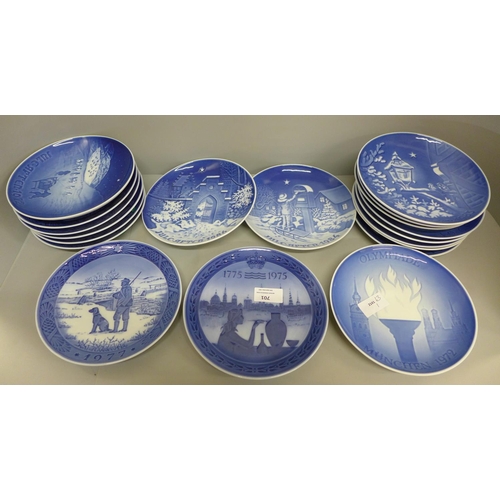 701 - Nineteen Royal Copenhagen Christmas and other plates, including Moon Landing and Olympics 1972