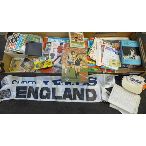 718 - Two boxes of football related items including programmes, newspaper clippings and bubblegum cards