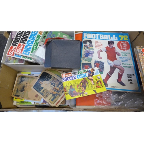 718 - Two boxes of football related items including programmes, newspaper clippings and bubblegum cards