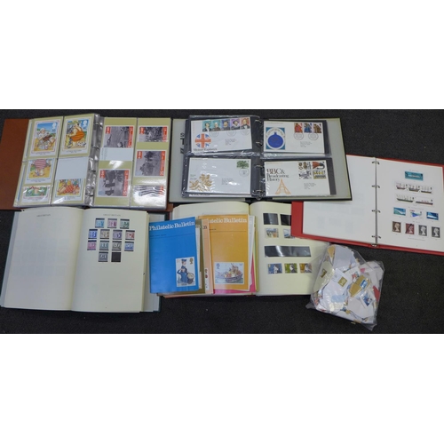 719 - Stamps; a box of GB stamps, covers, etc., in five albums