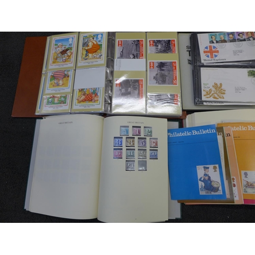 719 - Stamps; a box of GB stamps, covers, etc., in five albums