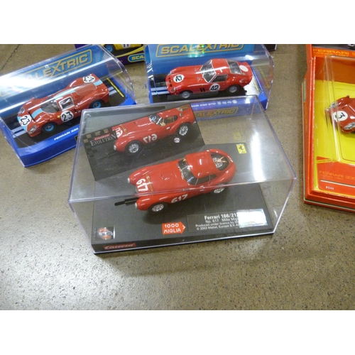 773 - Four Scalextric slot cars, a Carrera slot car and a Ferrari 330/P4 Monza 1967 set