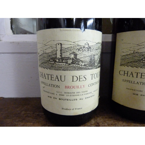 793 - Three bottles of wine, all Chateau des Tours Brouilly 1986, Produce of France