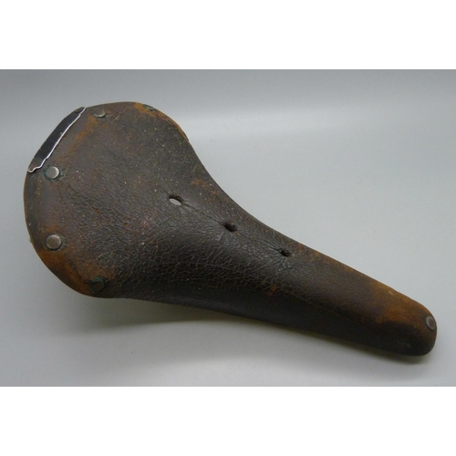 823 - A vintage Brooks leather bicycle saddle