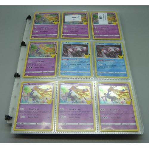 833 - A collection of 333 holographic celebration Pokemon cards