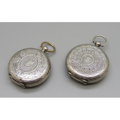 920 - Two 935 silver fob watches, one hand loose