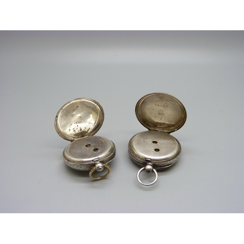 920 - Two 935 silver fob watches, one hand loose