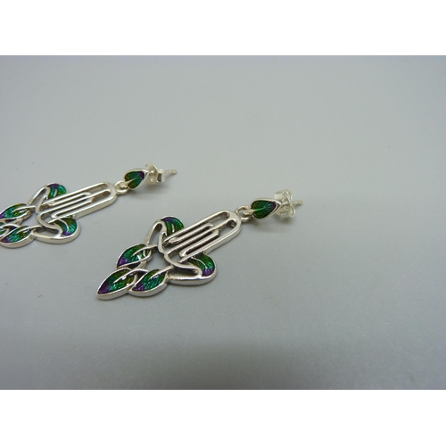 983 - A pair of sterling silver and enamel Art Nouveau style earrings