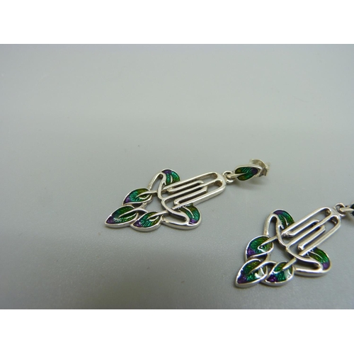 983 - A pair of sterling silver and enamel Art Nouveau style earrings