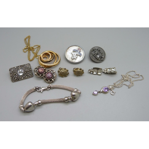 984 - A Swarowski necklace, a silver bracelet, a silver brooch and necklace and other costume jewellery