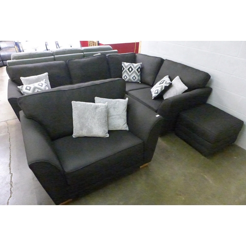 1401 - A Phillie black fabric CHF corner sofa and love seat with footstool * this lot is subject to VAT