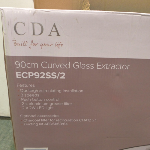 3037 - CDA 90cm Curved Glass Extractor - model no:- ECP92SS, original RRP �190.83 inc. VAT (357-139) * This... 