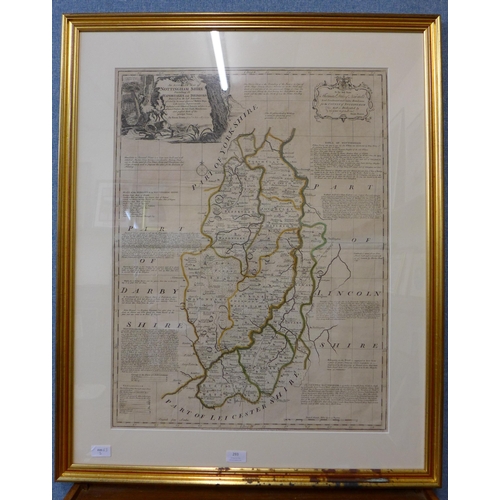 307 - A 19th Century Eman Bowen engraved map of Nottinghamshire, framed