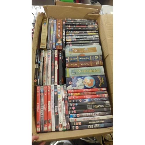 2140 - Approx. 100 mixed DVDs, 1 box mostly horror movies, 1 box children's films plus set of laser toner c... 