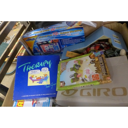 2155 - Job lot of toys and games includes Jump Blade shoes, board games, boxed gloves, etc.