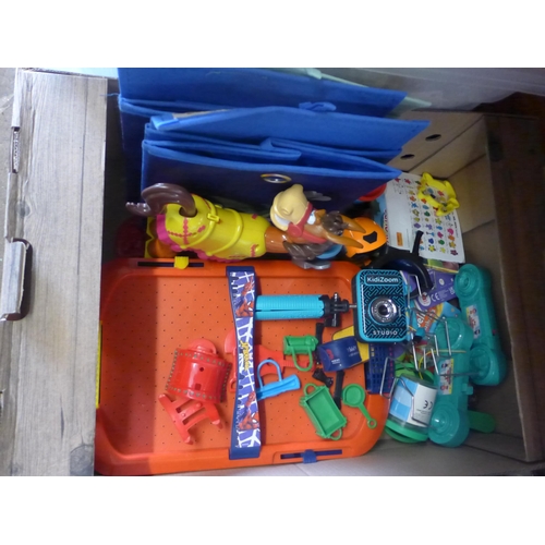 2165 - 2 boxes of children's toys, camera, jigsaw puzzles, etc. plus 150 tix base in box