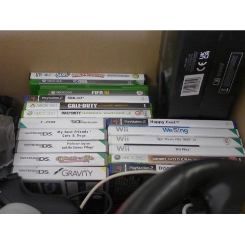 2179 - Gaming job lot: Nintendon Wii, 2 Ferrari PS2 wheels, games and nunchucks, etc., gaming soundbar BT a... 