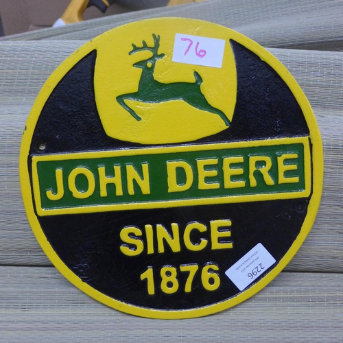 2296 - John Deere wall plaque * this lot is subject to VAT