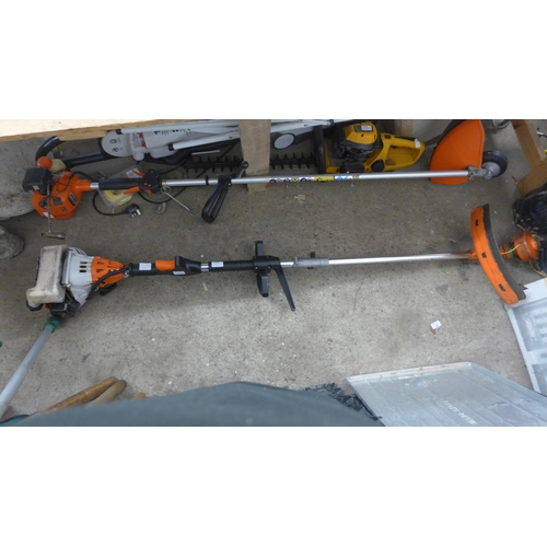 2478 - Petrol driven multi tool with strimmer, hedgecutter and chainsaw attachments plus extender poles