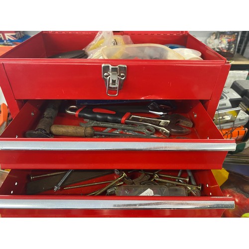 2122 - Red metal tool trolley with drawers