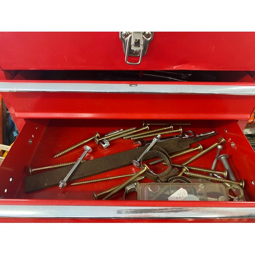 2122 - Red metal tool trolley with drawers