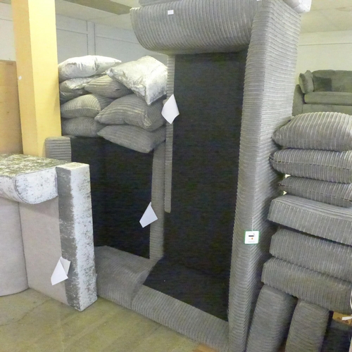 1514 - Two grey cord sofa sections and a silver sofa section