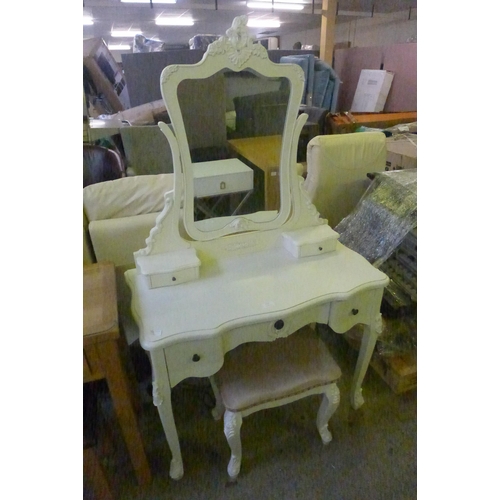 1521 - An antique style white dressing table with upholstered stool