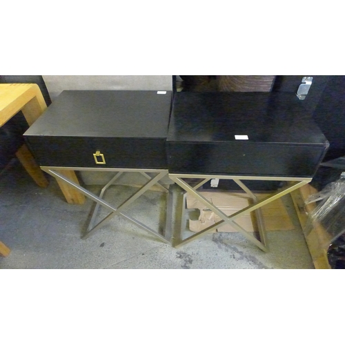 1531 - A pair of black bedside tables with cross legs