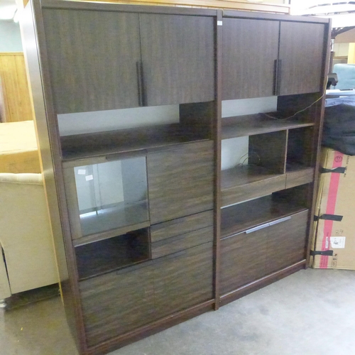 1559 - Two piece walnut effect wall unit