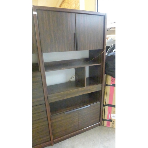 1559 - Two piece walnut effect wall unit