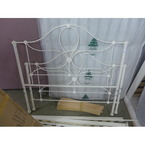 1524 - A white metal three quarter bed frame