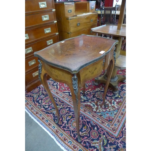 126 - A French Louis XV style marquetry inlaid rosewood and ormolu mounted single drawer gueridon table