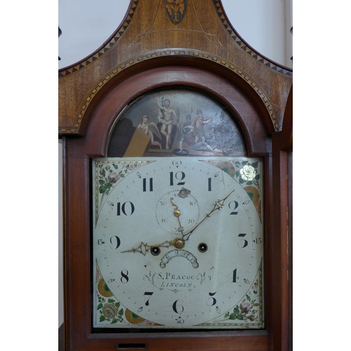 131 - A George III inlaid mahogany 8-day longcase clock, the painted dial signed S. Peacock, Lincoln