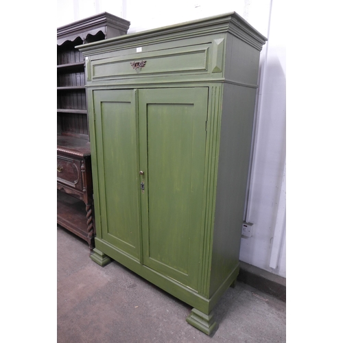 236 - A 19th Century French painted pine two door housekeepers cupboard, 161cms h, 111cms w, 47cms d