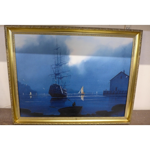 301 - * Le Breton, marine scene , oil on canvas and two Russell Flilnt prints