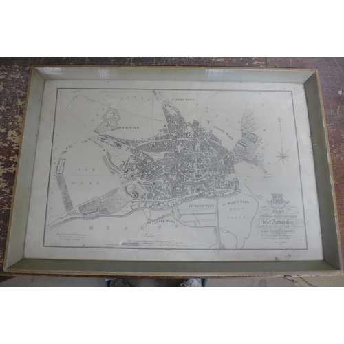 302 - An 1844 plan of Nottingham, framed