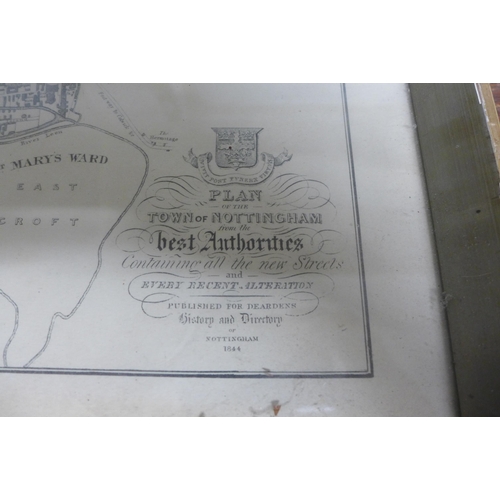 302 - An 1844 plan of Nottingham, framed