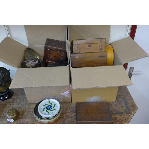 364 - Assorted wooden boxes and tin boxes, cash tin, etc.