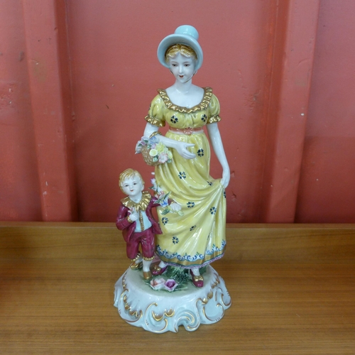 380 - A Dresden style porcelain figure of a mother and child