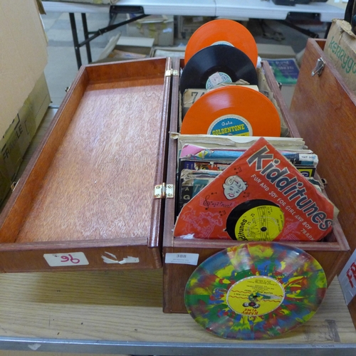 388 - A small wooden box with children's 78rpm records