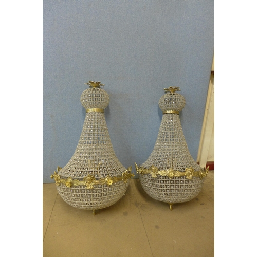 247 - A pair of French Empire style bag shaped chandeliers, 88 x 55cms