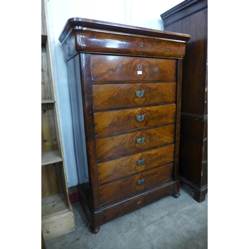 28 - A 19th Century French mahogany semainier chest, 151cms h, 97cms w, 47cms d