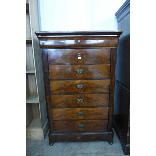 28 - A 19th Century French mahogany semainier chest, 151cms h, 97cms w, 47cms d