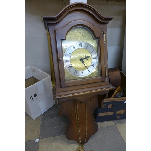 307 - A wall clock and a box of assorted clocks, some a/f