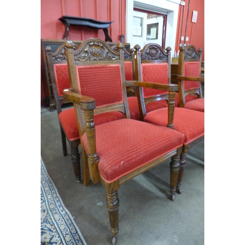 9 - A set of six Victorian carved oak dining chairs