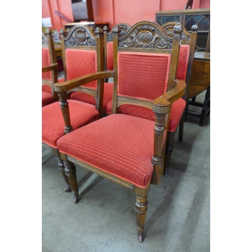 9 - A set of six Victorian carved oak dining chairs