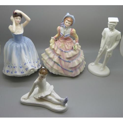 611 - Four Royal Doulton figures, Hannah, Sheila, Stage Struck and boxed Graduate Male