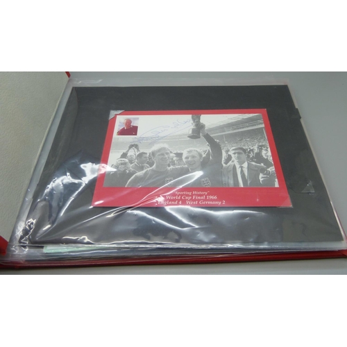 622 - Football memorabilia; album of autographed items including Jack Carlton, Danny McGrain, Tom Finney, ... 